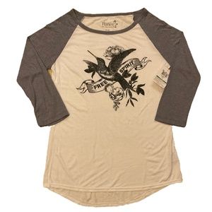 Hanes Womens Raglan sleeve Tattoo Graphics  Baseball Shirt NWT